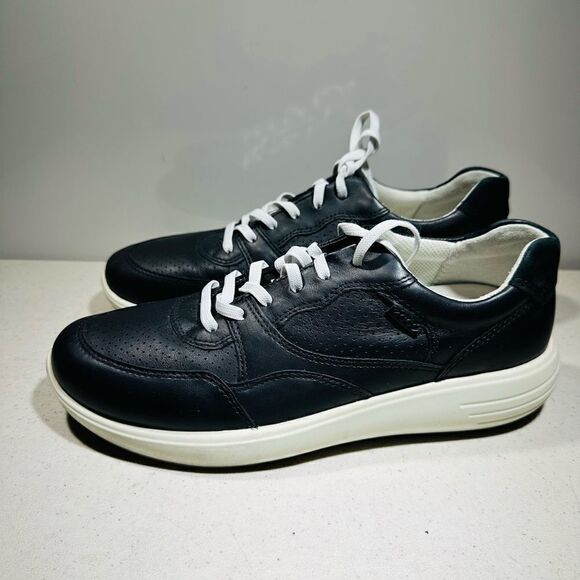 ECCO WOMENS SIZE 8 SOFT 7 BLACK LEATHER LACE UP SNEAKERS SHOES - Picture 4 of 9